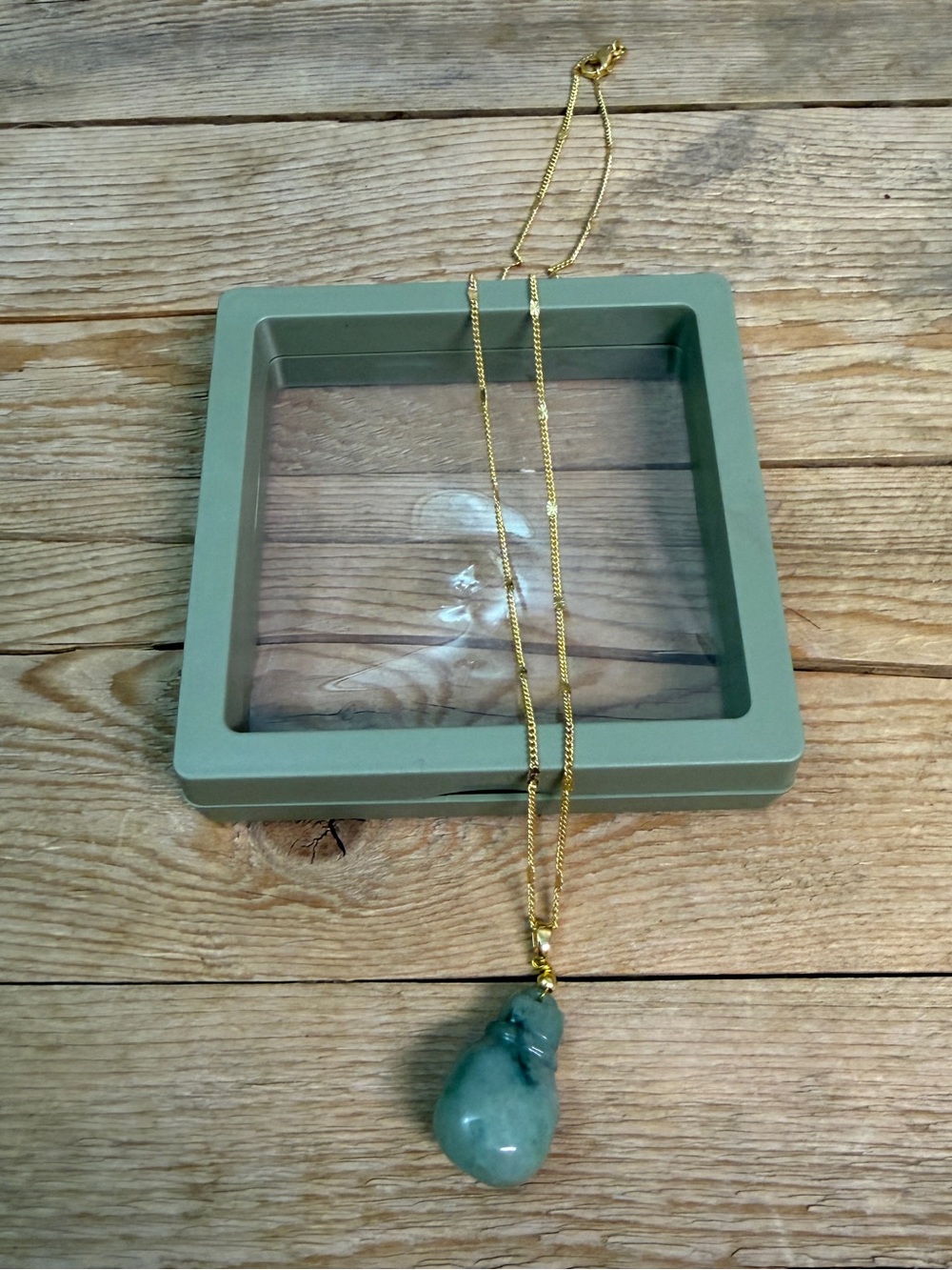 Gold Chain Necklace with Green Jadelite Pendant burmese jade